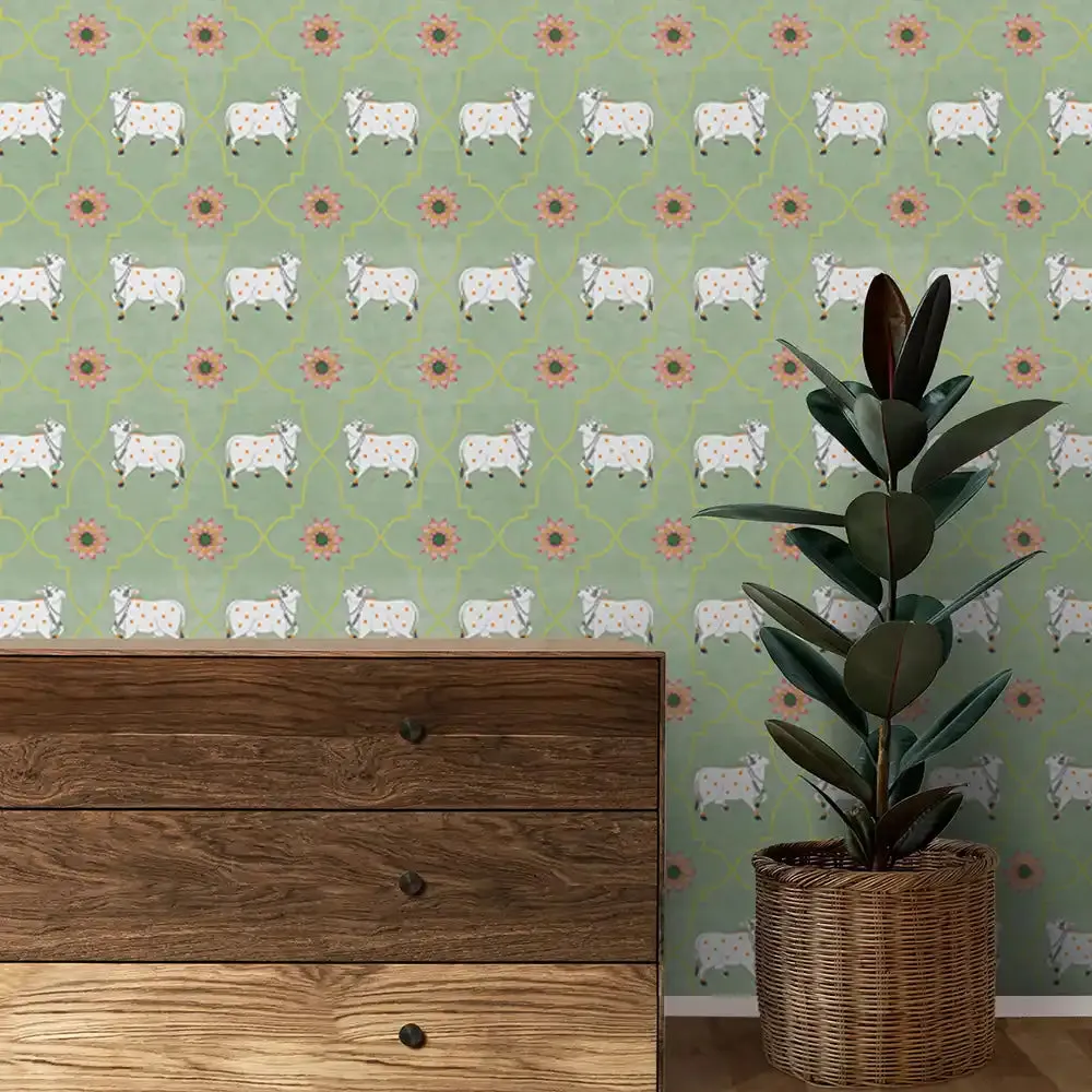 Gauri Design Wallpaper Roll in Green Color