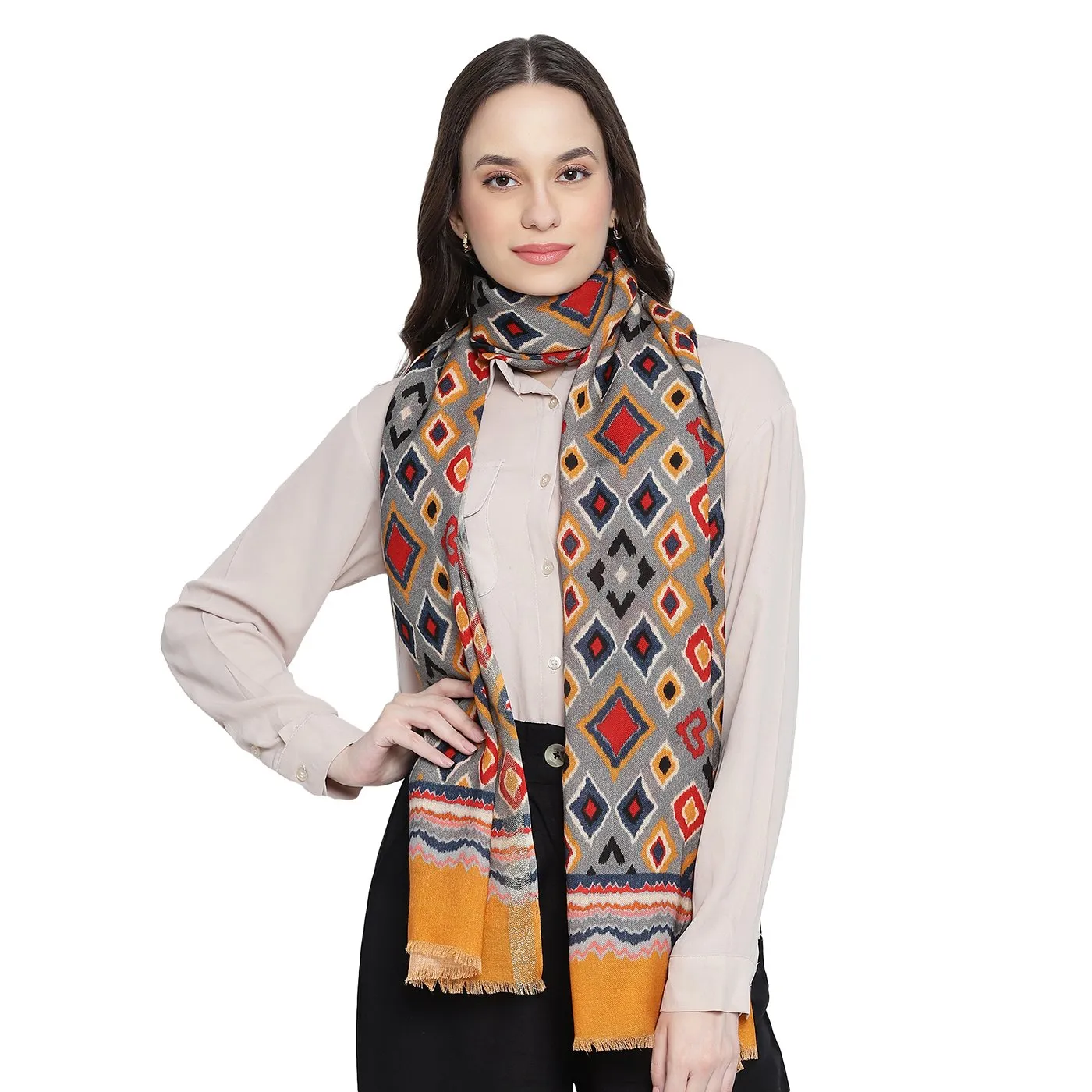Geo Ikat Printed Woolen Stole