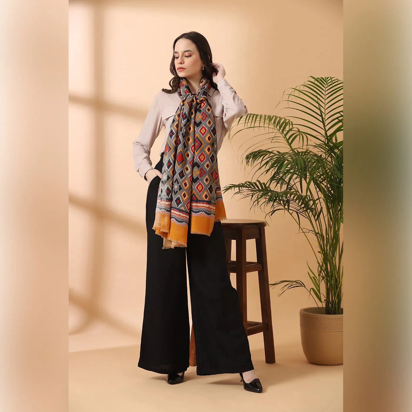 Geo Ikat Printed Woolen Stole