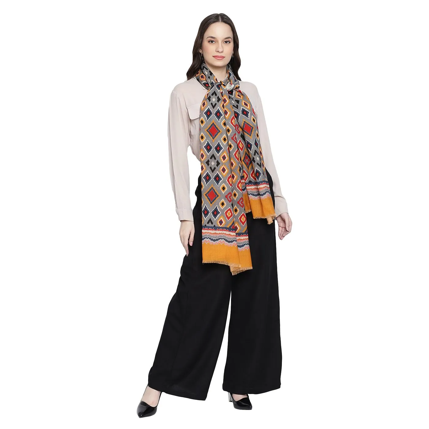 Geo Ikat Printed Woolen Stole