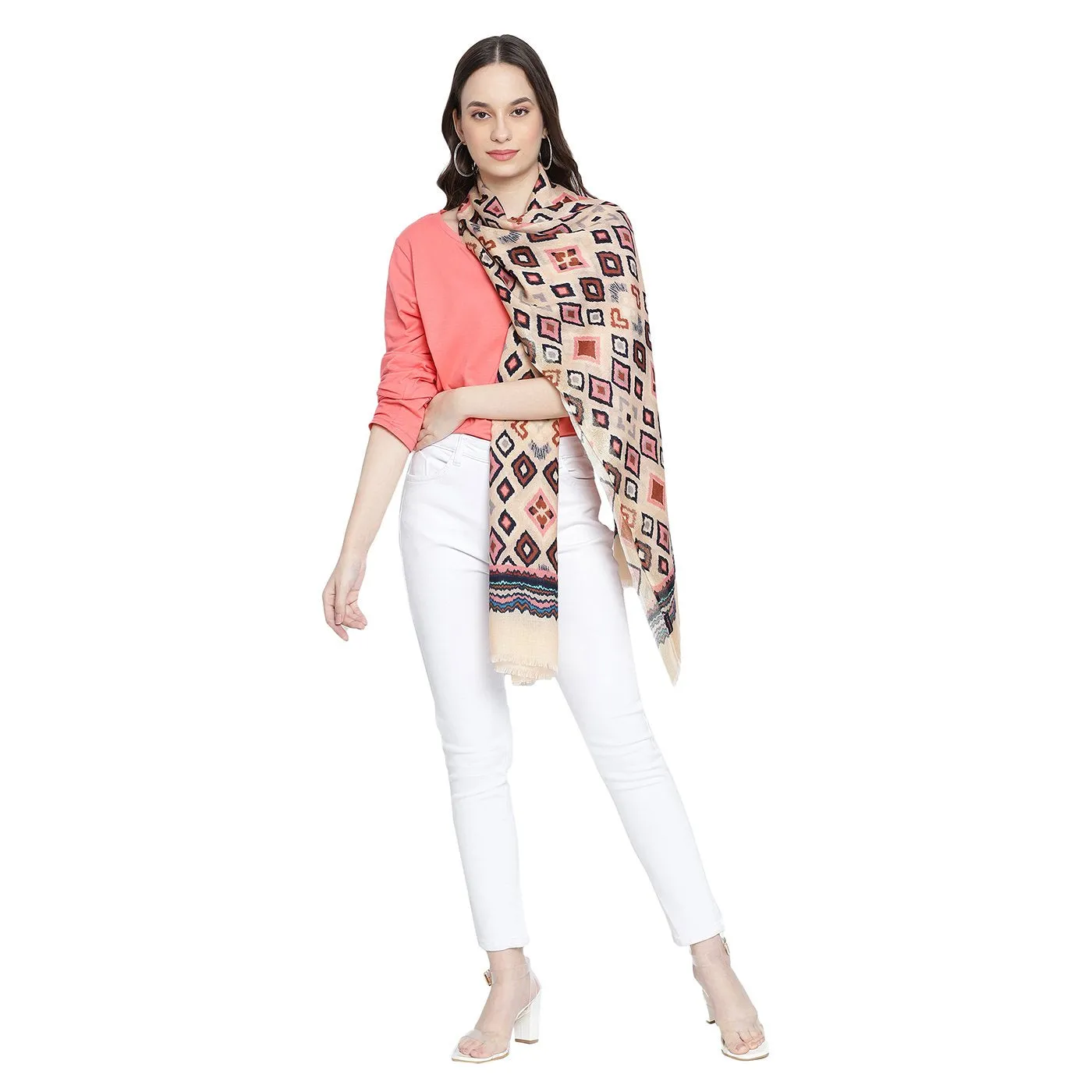Geo Ikat Printed Woolen Stole