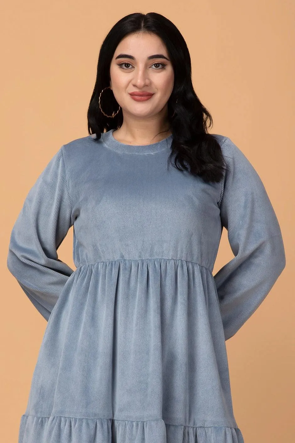 Grey Solid Ribbed Knit Maxi Dress