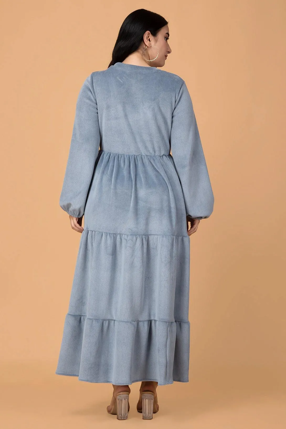 Grey Solid Ribbed Knit Maxi Dress