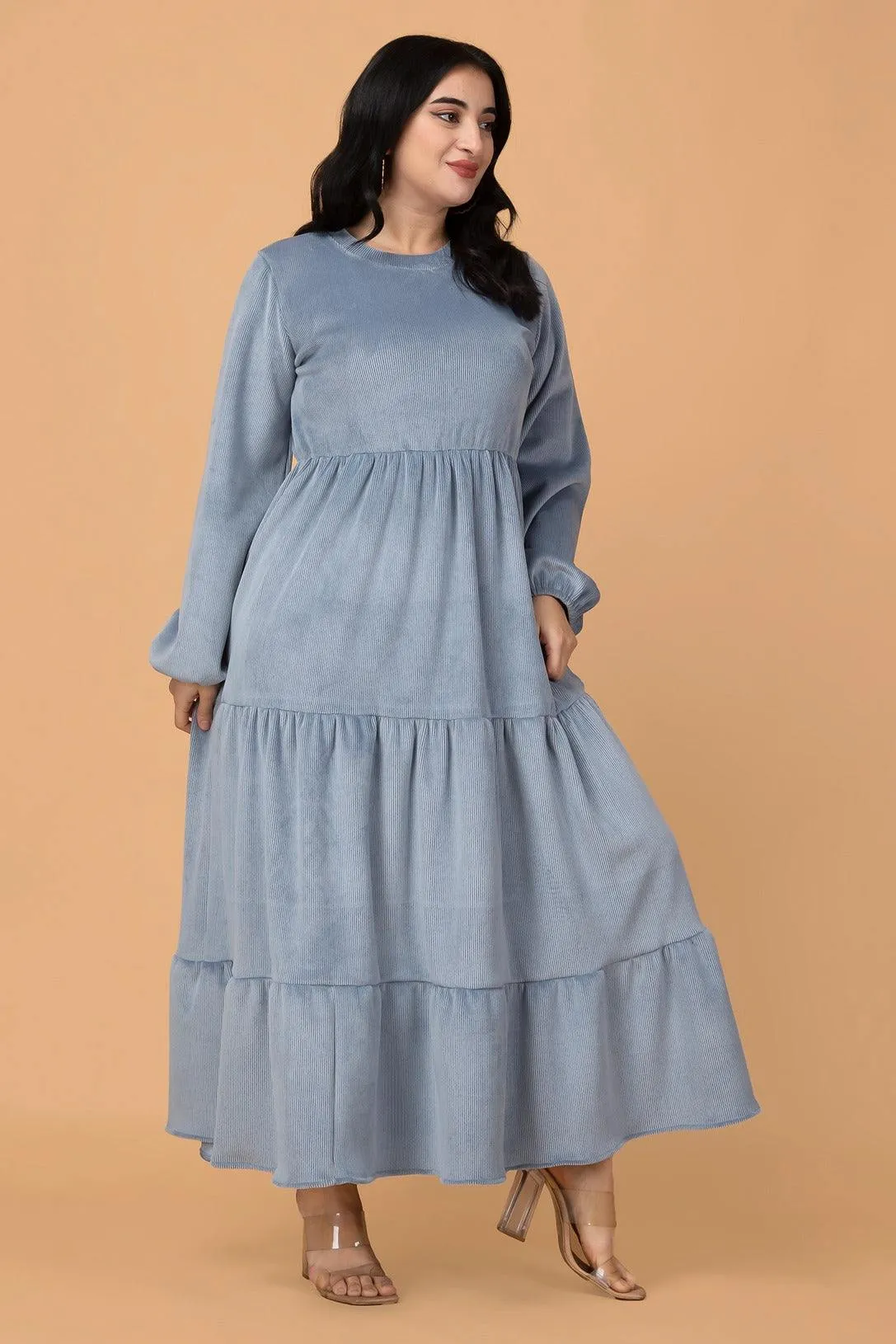 Grey Solid Ribbed Knit Maxi Dress