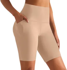 GROTEEN Biker Shorts Women with Pockets - 8'' High Waisted Tummy Control Yoga Workout Running Gym Spandex Shorts