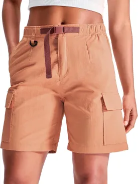Haimont Women's 7 Inch Hiking Cargo Shorts with Belts Elastic Waist Nylon Quick Dry Water Resistant Camping Travel Trekking