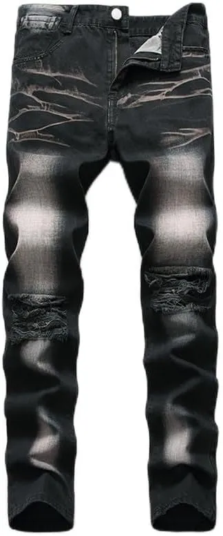 JE&NS Men's Ripped Jeans, Slim Fit Straight Leg, Denim Jeans Pants for Men