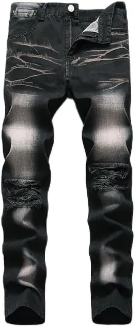 JE&NS Men's Ripped Jeans, Slim Fit Straight Leg, Denim Jeans Pants for Men
