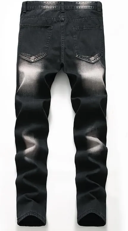 JE&NS Men's Ripped Jeans, Slim Fit Straight Leg, Denim Jeans Pants for Men