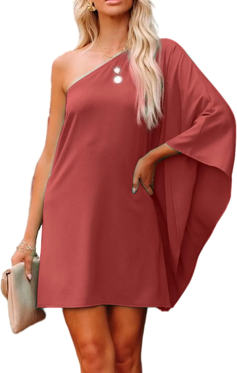 Jhsnjnr Women's Casual Batwing Sleeve One Shoulder Dresses Summer Club Party Cocktail Dresses