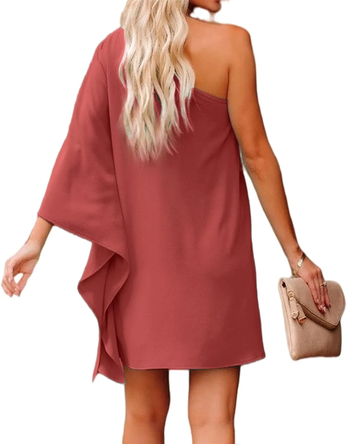 Jhsnjnr Women's Casual Batwing Sleeve One Shoulder Dresses Summer Club Party Cocktail Dresses