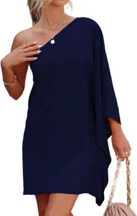 Jhsnjnr Women's Casual Batwing Sleeve One Shoulder Dresses Summer Club Party Cocktail Dresses