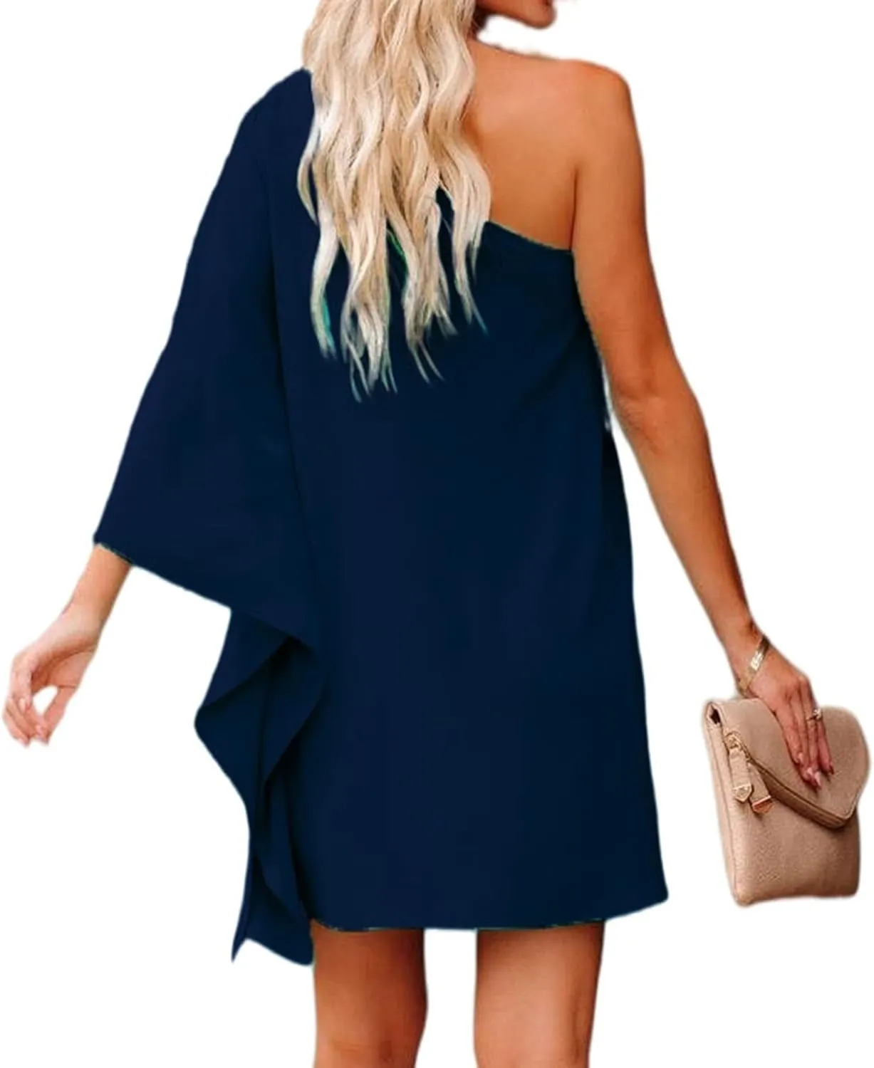 Jhsnjnr Women's Sexy One Shoulder Batwing Sleeve Dress Casual Solid Club Party Mini Dress