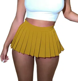 Joe Wenko Womens Mini Pleated Skirts Sexy Club Y2k High Waist Tennis Skater A-line Skirt
