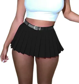 Joe Wenko Womens Mini Pleated Skirts Sexy Club Y2k High Waist Tennis Skater A-line Skirt