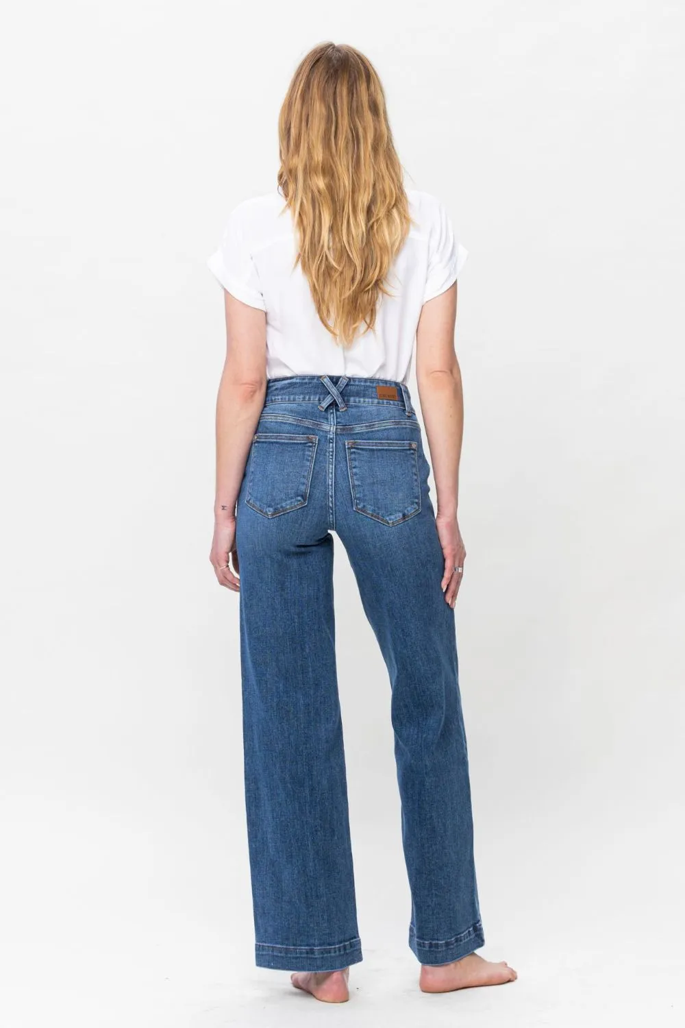 Judy Blue Double Button Wide Leg Jeans in Medium Wash