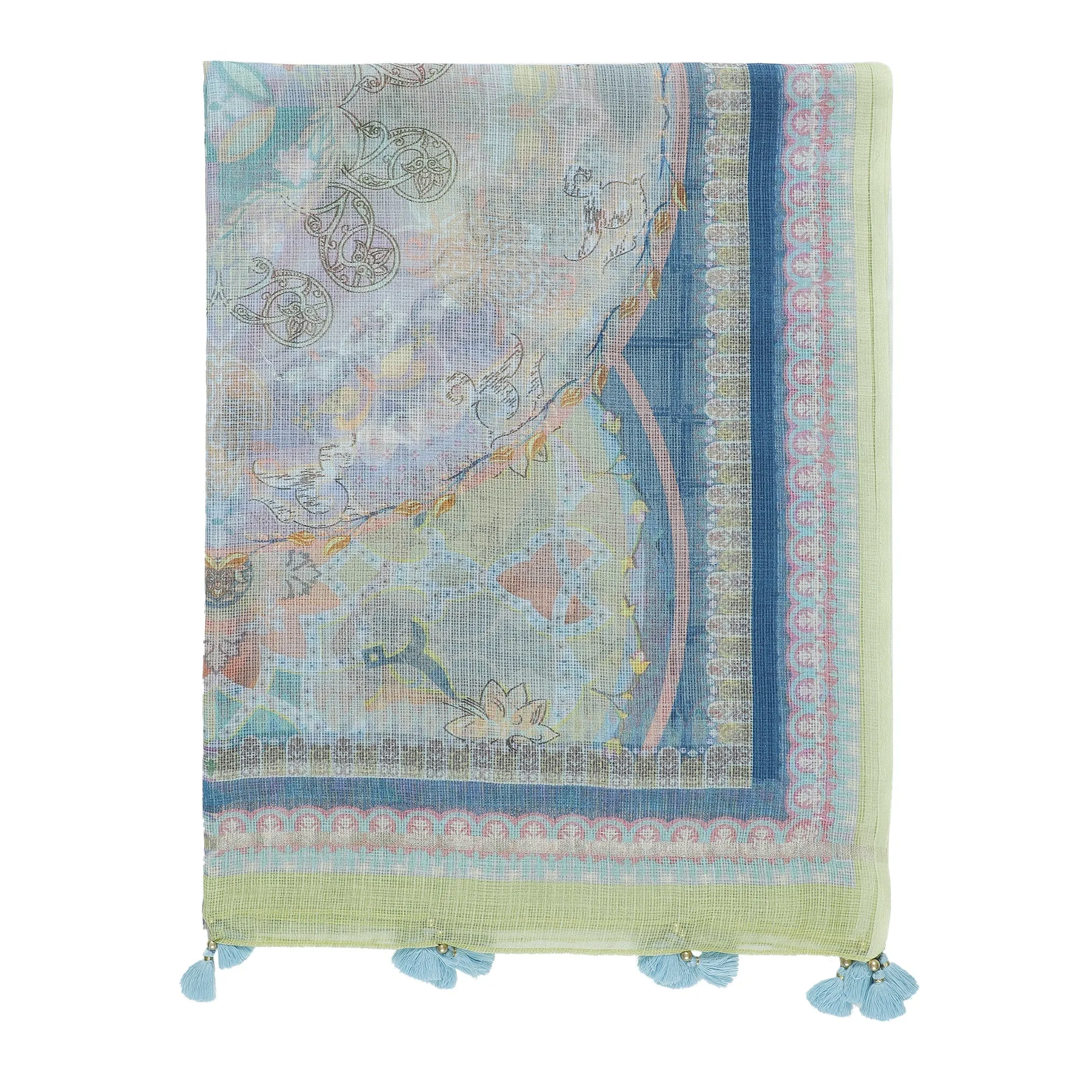 Kinjal: Azure Mix Tint Abstract Printed Cotton Silk Dupatta