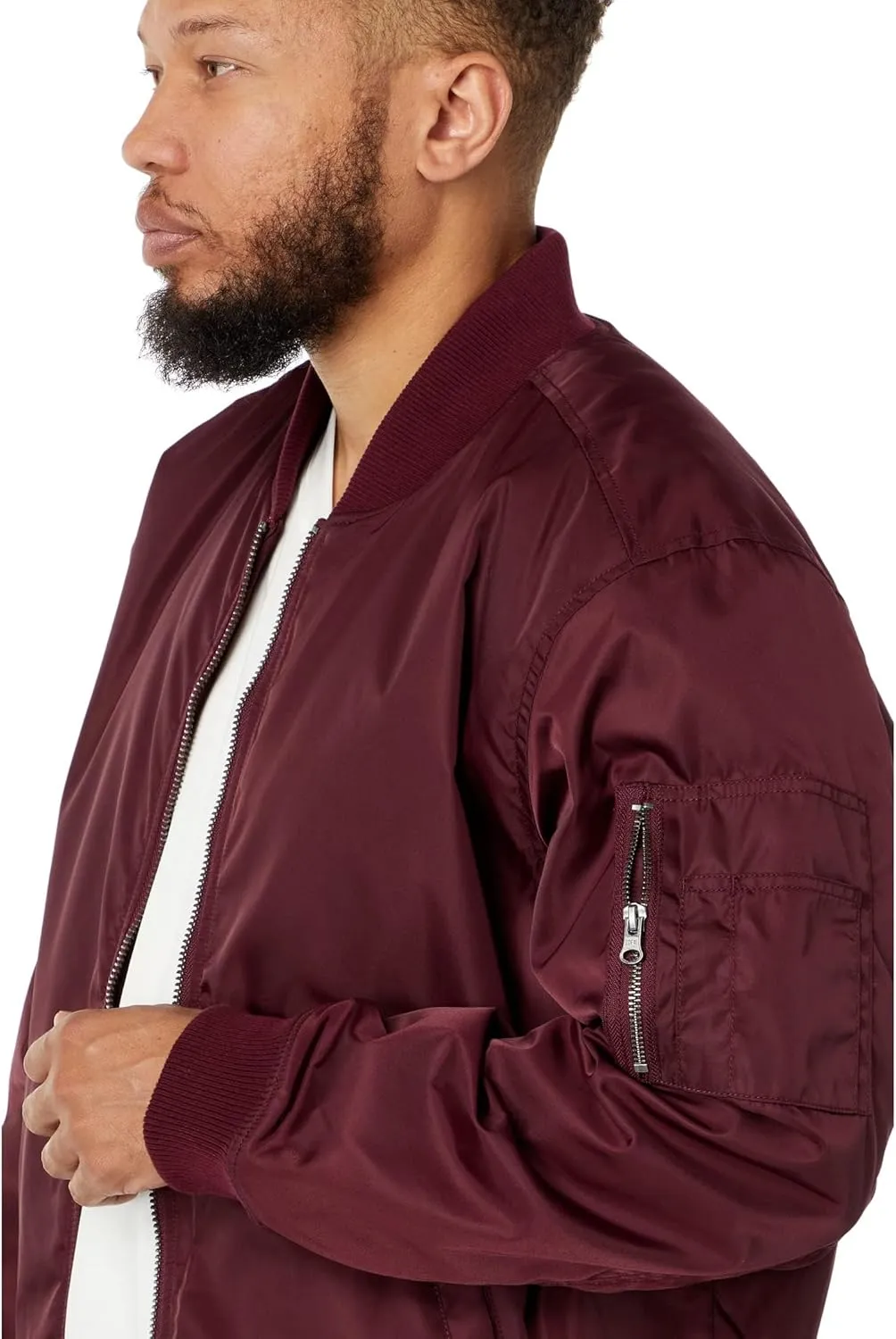 LABEL Go-To Bomber Jacket for Men  Low-Cut Collar  Front Zipper Closure  Multiple Pockets  100% Nylon