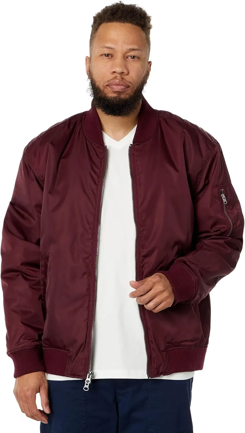LABEL Go-To Bomber Jacket for Men  Low-Cut Collar  Front Zipper Closure  Multiple Pockets  100% Nylon