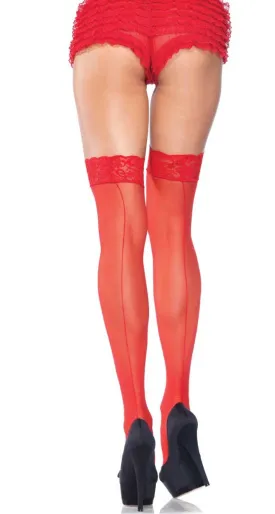 Lace Top Sheer Red Plus Size Thigh Highs with Backseam