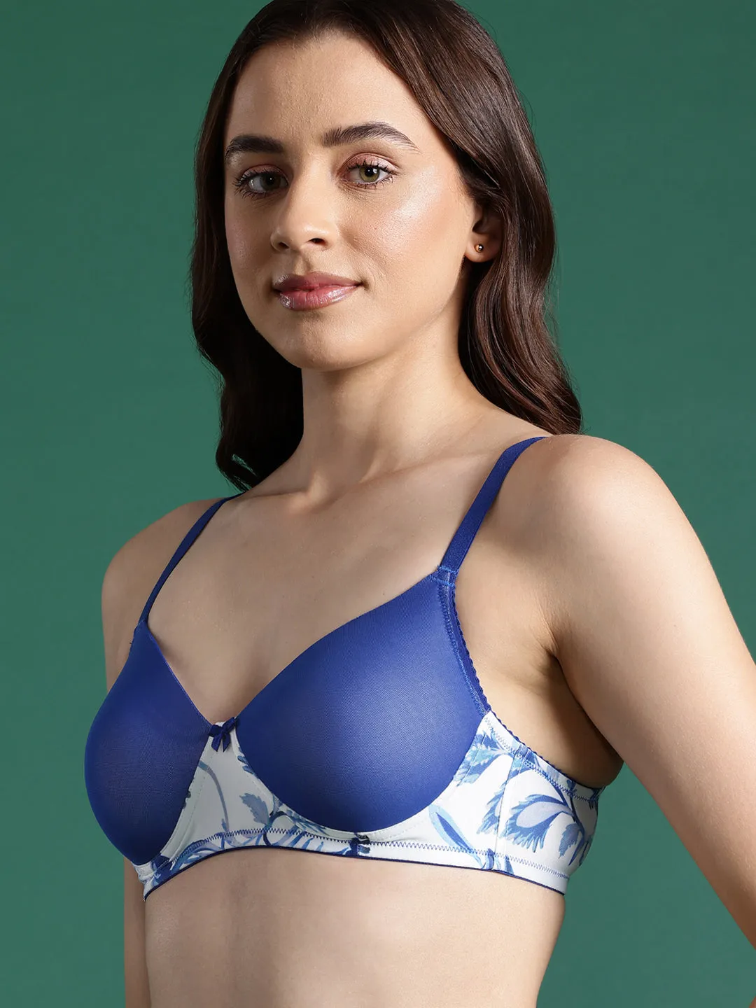 Leading Lady Women's Printed Lightly Padded Women T-Shirt Bra Blue BRA-4071-1