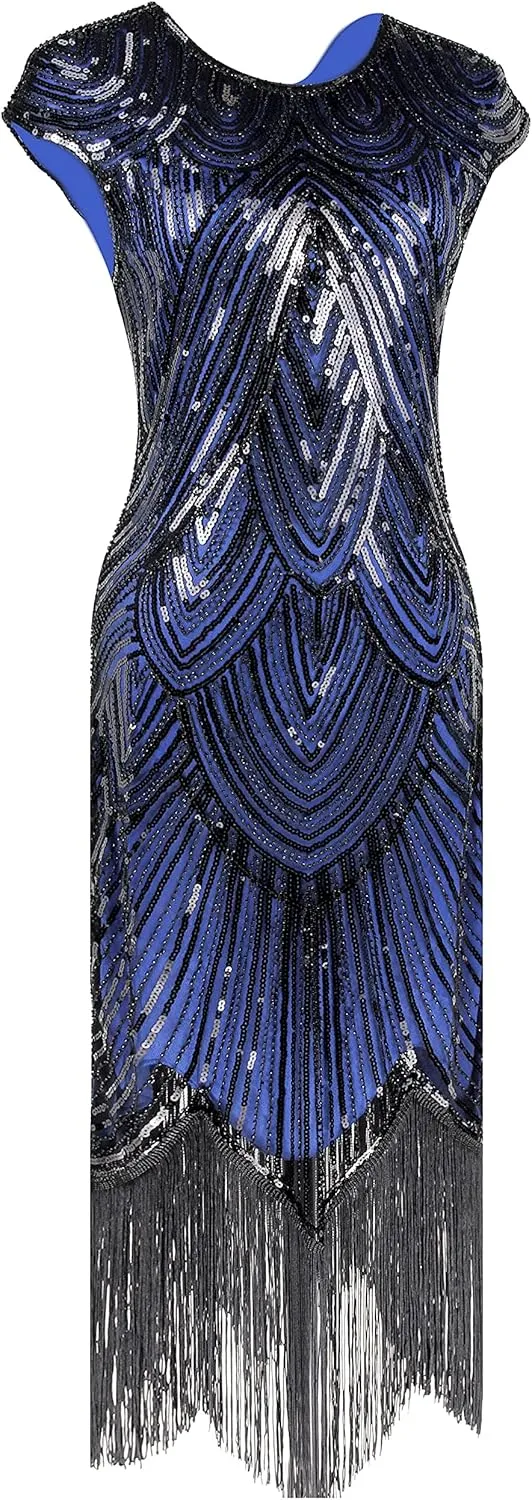 Letter Love Womens Vintage Lace Fringed Gatsby 1920s Cocktail Dress with 20s Accessories Set