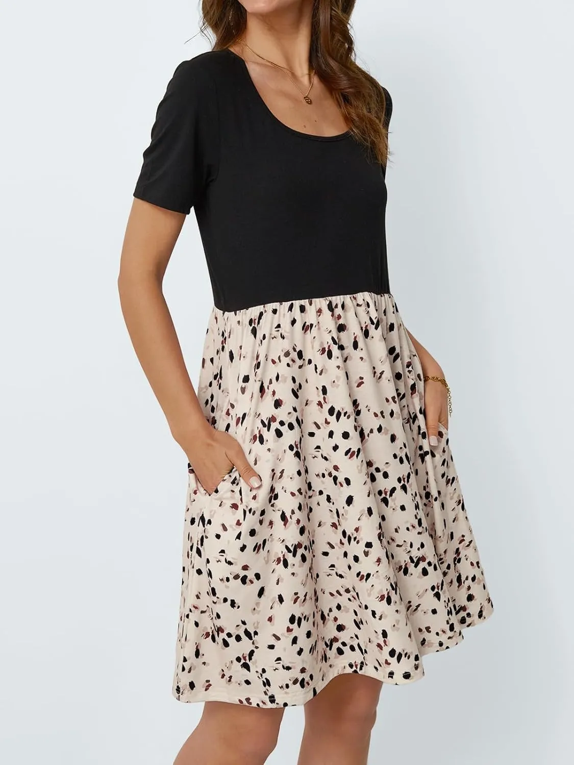 LILLUSORY Womens Scoop Neck Short Sleeve Floral Mini Dress with Pockets