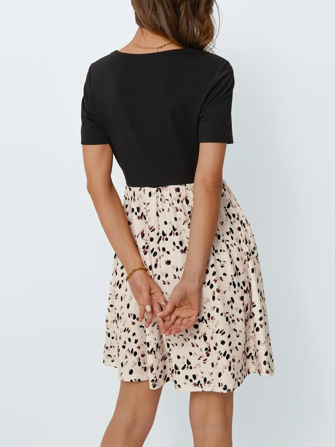 LILLUSORY Womens Scoop Neck Short Sleeve Floral Mini Dress with Pockets