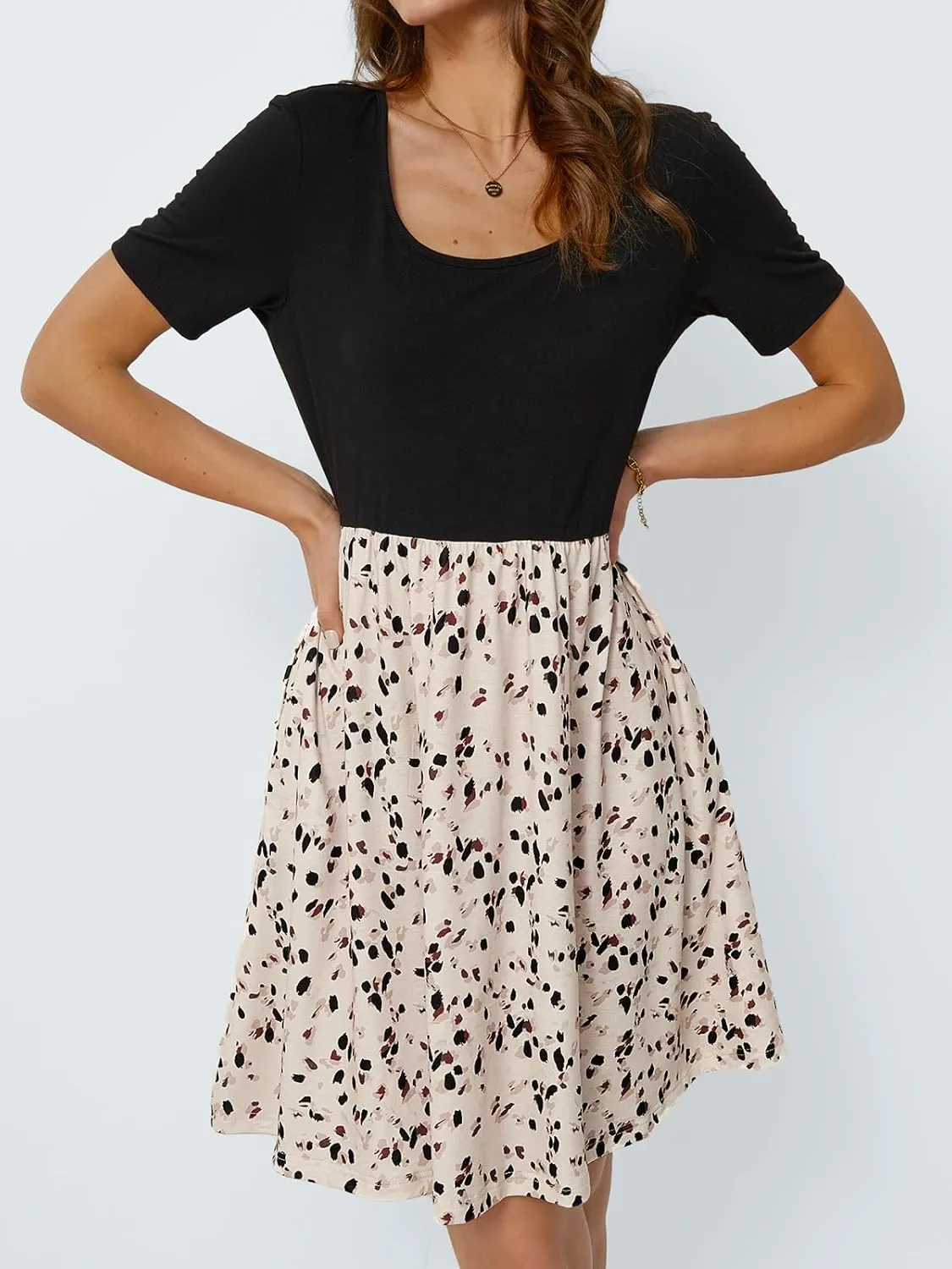LILLUSORY Womens Scoop Neck Short Sleeve Floral Mini Dress with Pockets
