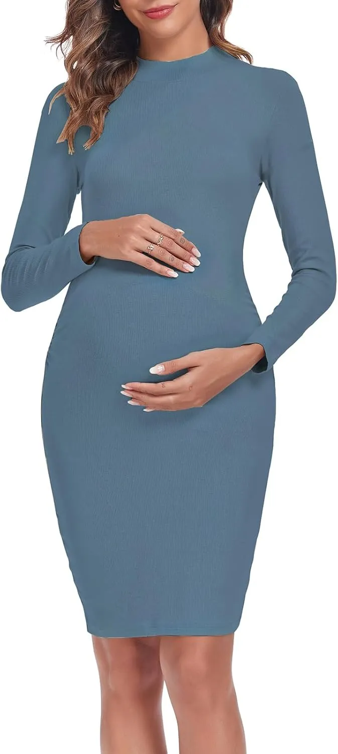 Liu & Qu Women's Maternity Knit Ribbed Dress Long Sleeve Bodycon Dress Daily Wearing Baby Shower