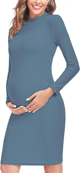 Liu & Qu Women's Maternity Knit Ribbed Dress Long Sleeve Bodycon Dress Daily Wearing Baby Shower