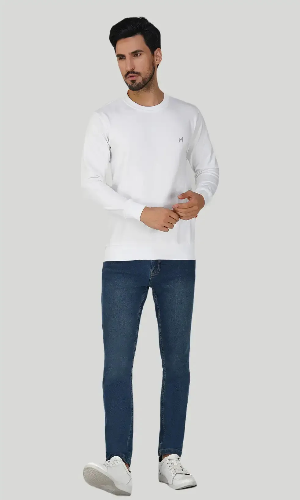 Mebadass Cotton Men's Winterwear Sweatshirt - White