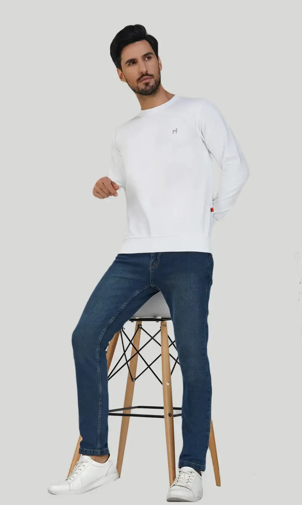 Mebadass Cotton Men's Winterwear Sweatshirt - White