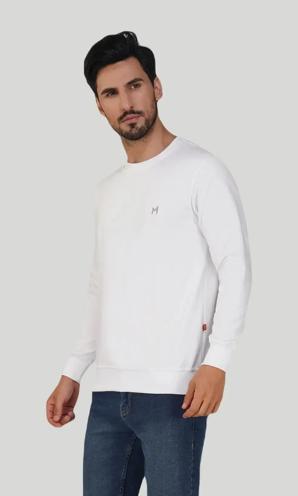 Mebadass Cotton Men's Winterwear Sweatshirt - White