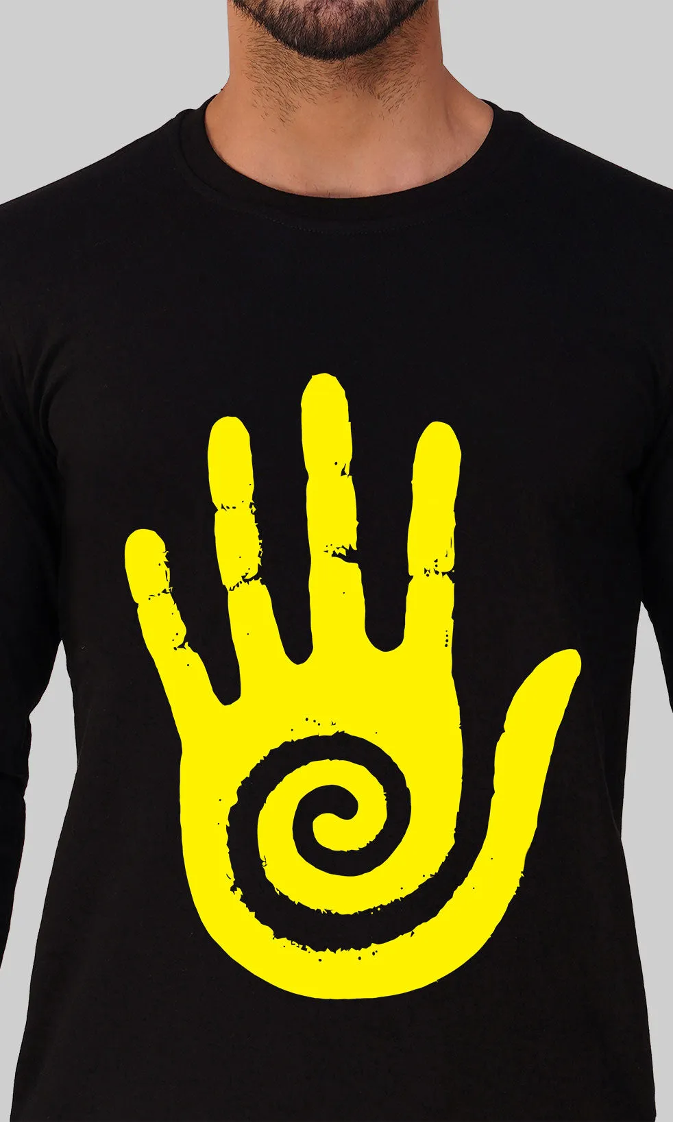 Mebadass Men's Fullsleeve Hand Ring Printed T-shirt - Black