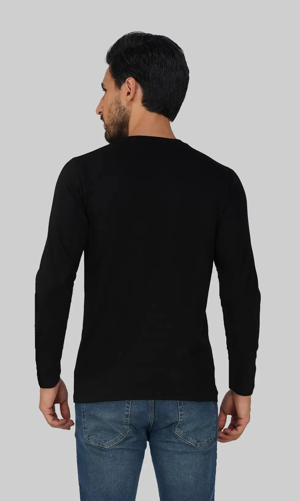 Mebadass Men's Fullsleeve Hand Ring Printed T-shirt - Black