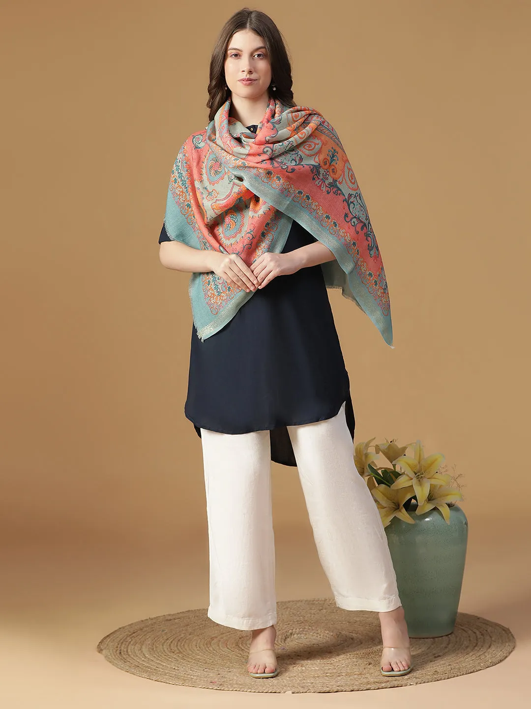 Radiance Women Wool Lurex Printed Stole