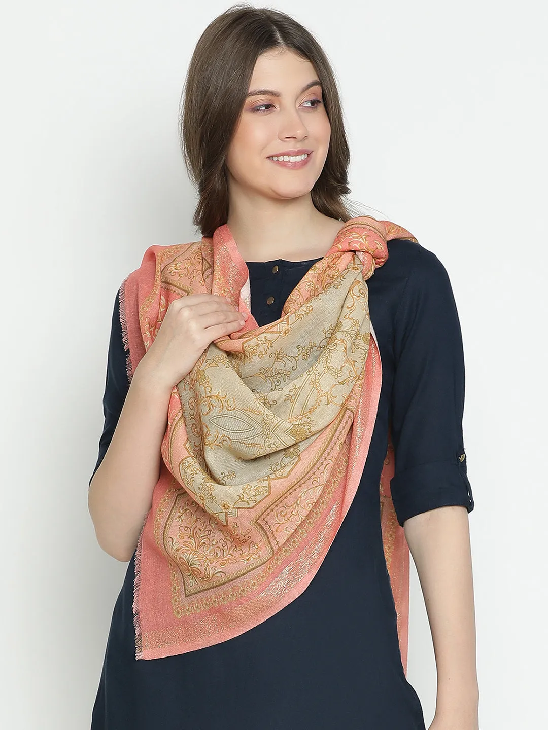 Serenade Women Wool Lurex Printed Stole