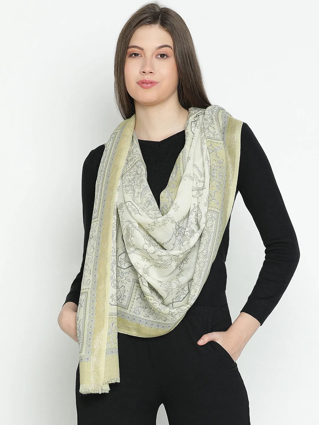 Serenade Women Wool Lurex Printed Stole