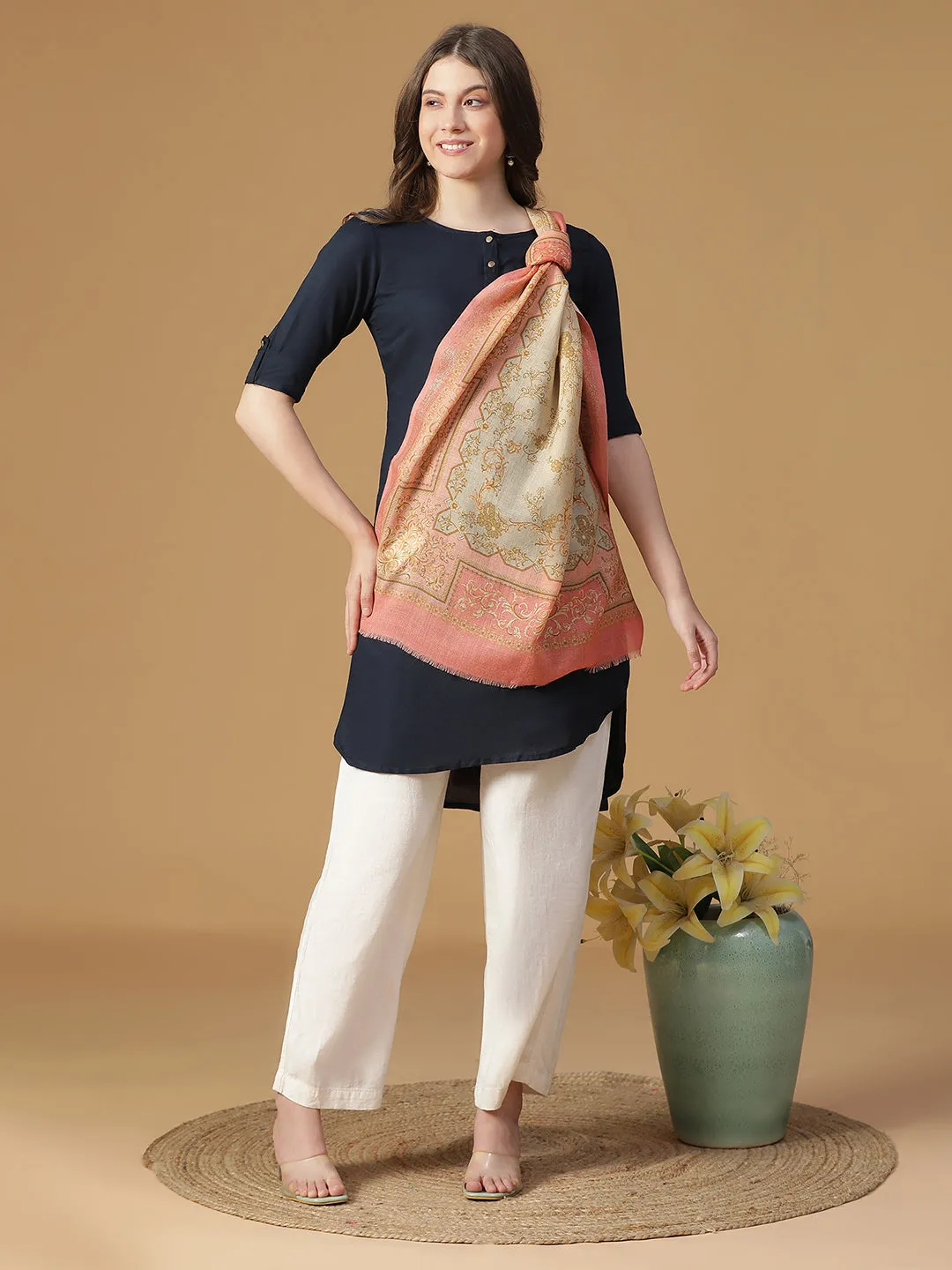 Serenade Women Wool Lurex Printed Stole