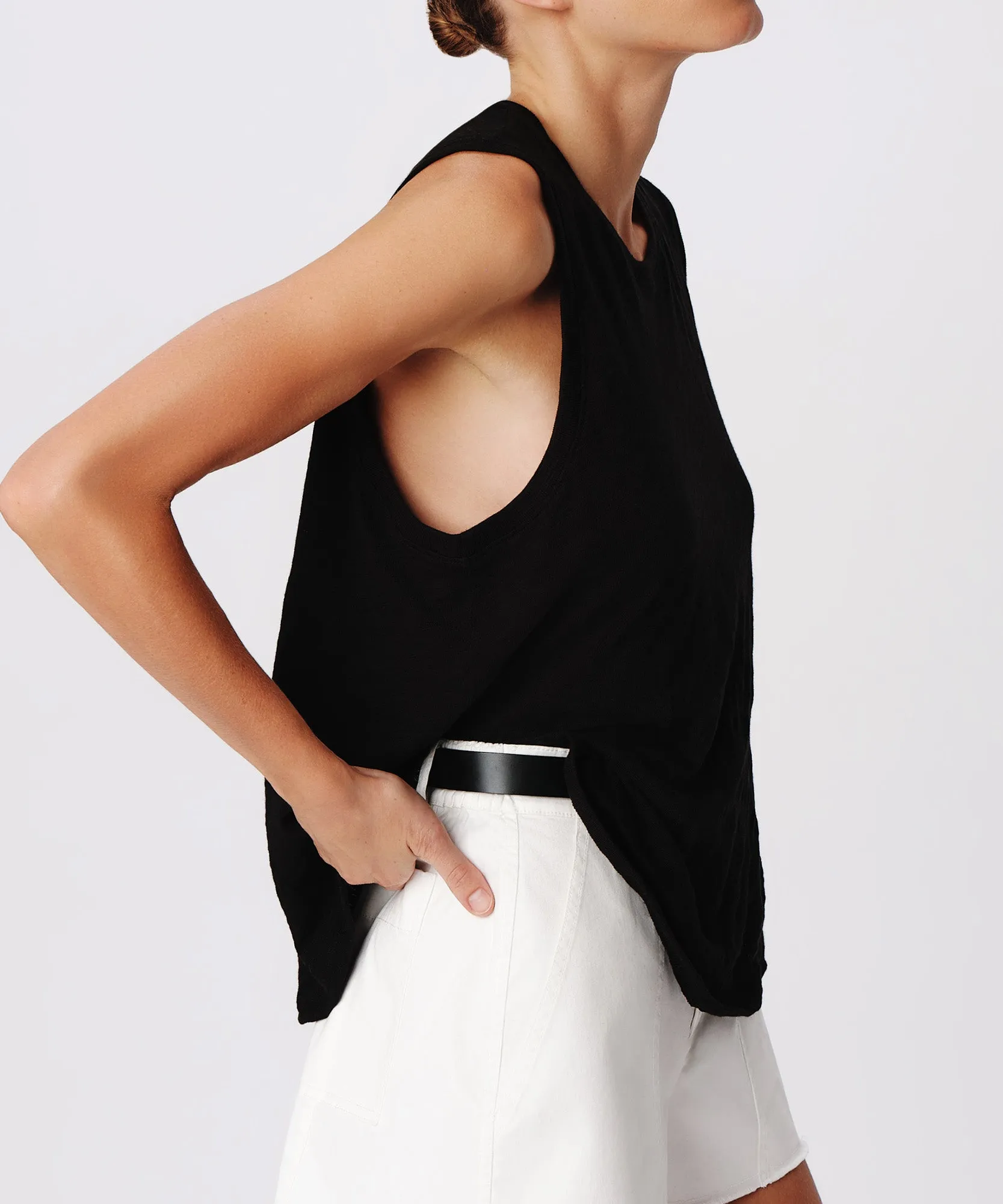Slub Jersey Crew Neck Tank - Black