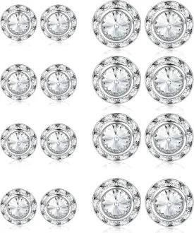 THUNARAZ 8 Pairs Dance Competition Rhinestone Earrings 10mm 15mm | Women Round Halo Earring Studs for Dance Competitions Stage Opera Party Performance Wedding Bridal Earrings Jewelry