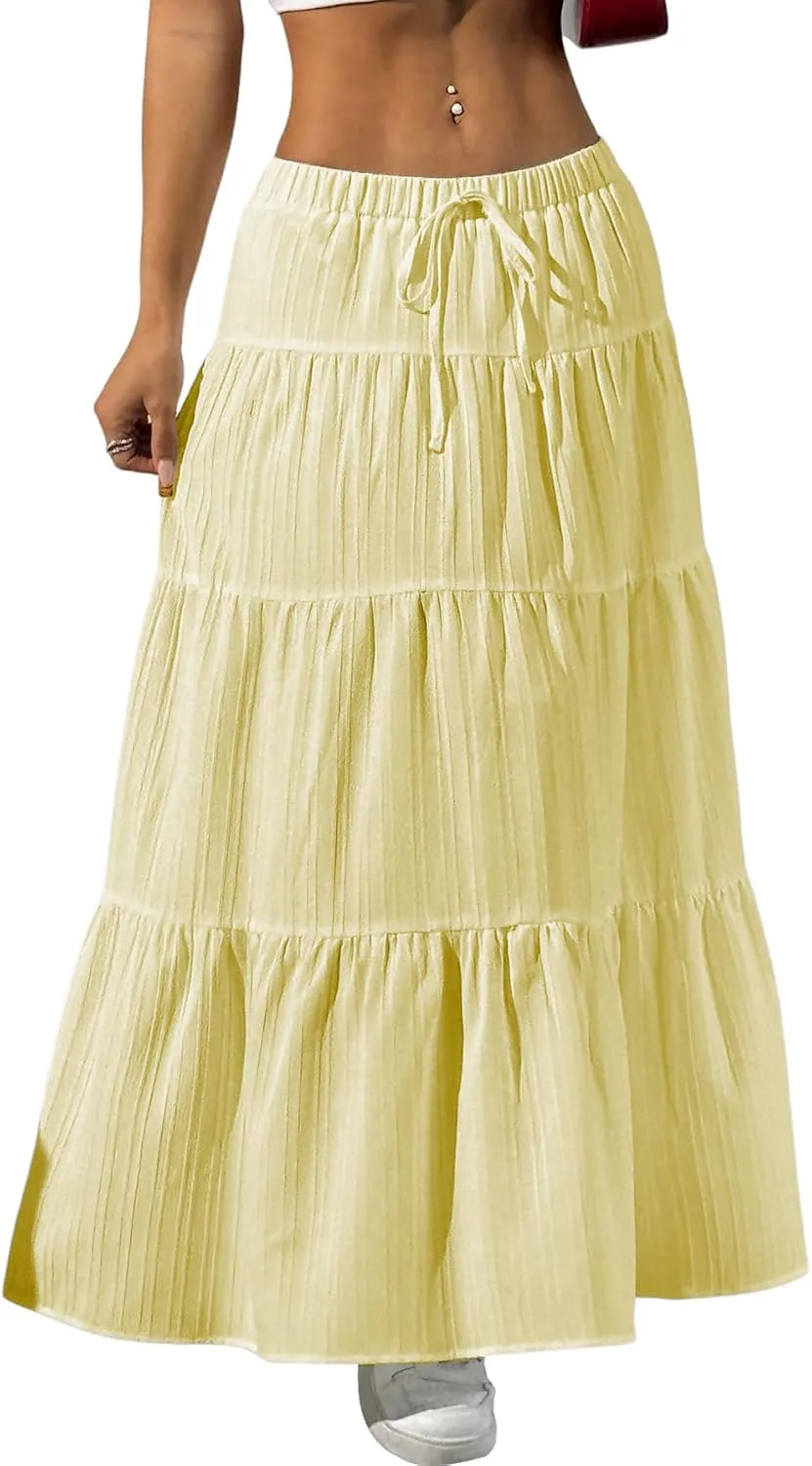 Verdusa Women's Flowy Flared Ruffle Boho Long Skirt Summer Maxi Skirt Going Out Outfits