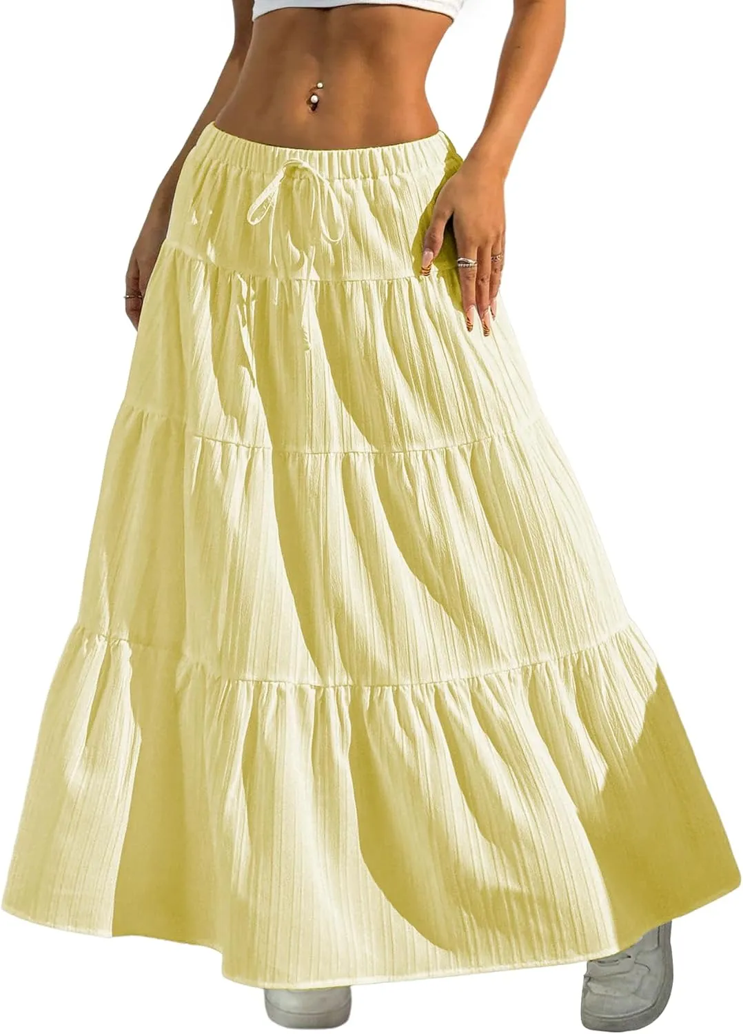 Verdusa Women's Flowy Flared Ruffle Boho Long Skirt Summer Maxi Skirt Going Out Outfits
