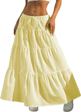 Verdusa Women's Flowy Flared Ruffle Boho Long Skirt Summer Maxi Skirt Going Out Outfits