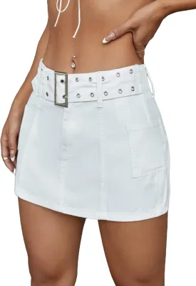 Verdusa Women's Low Waist Zip Up Buckle Belted Shorts Skort