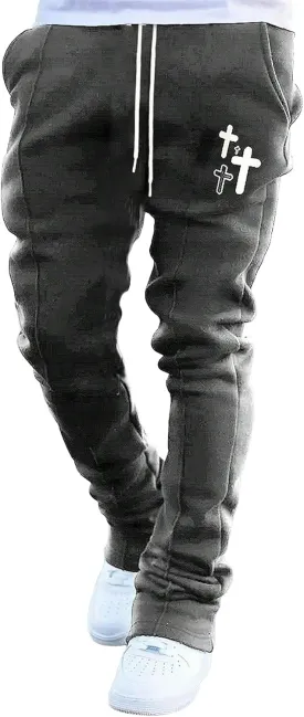 WDIRARA Men's Graphic Printed Stacked Sweatpants Flared Leg Y2K Drawstring Waisted Casual Jogger Pants with Pockets