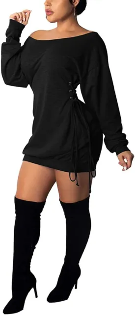 Women Casual Fall Dress - Long Bell Sleeve Pleated Bodycon Fitted Mini Work Clothes Club Outfit
