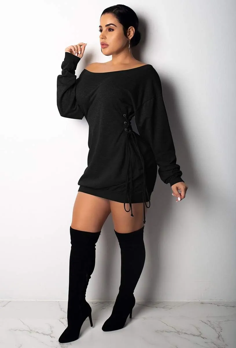 Women Casual Fall Dress - Long Bell Sleeve Pleated Bodycon Fitted Mini Work Clothes Club Outfit