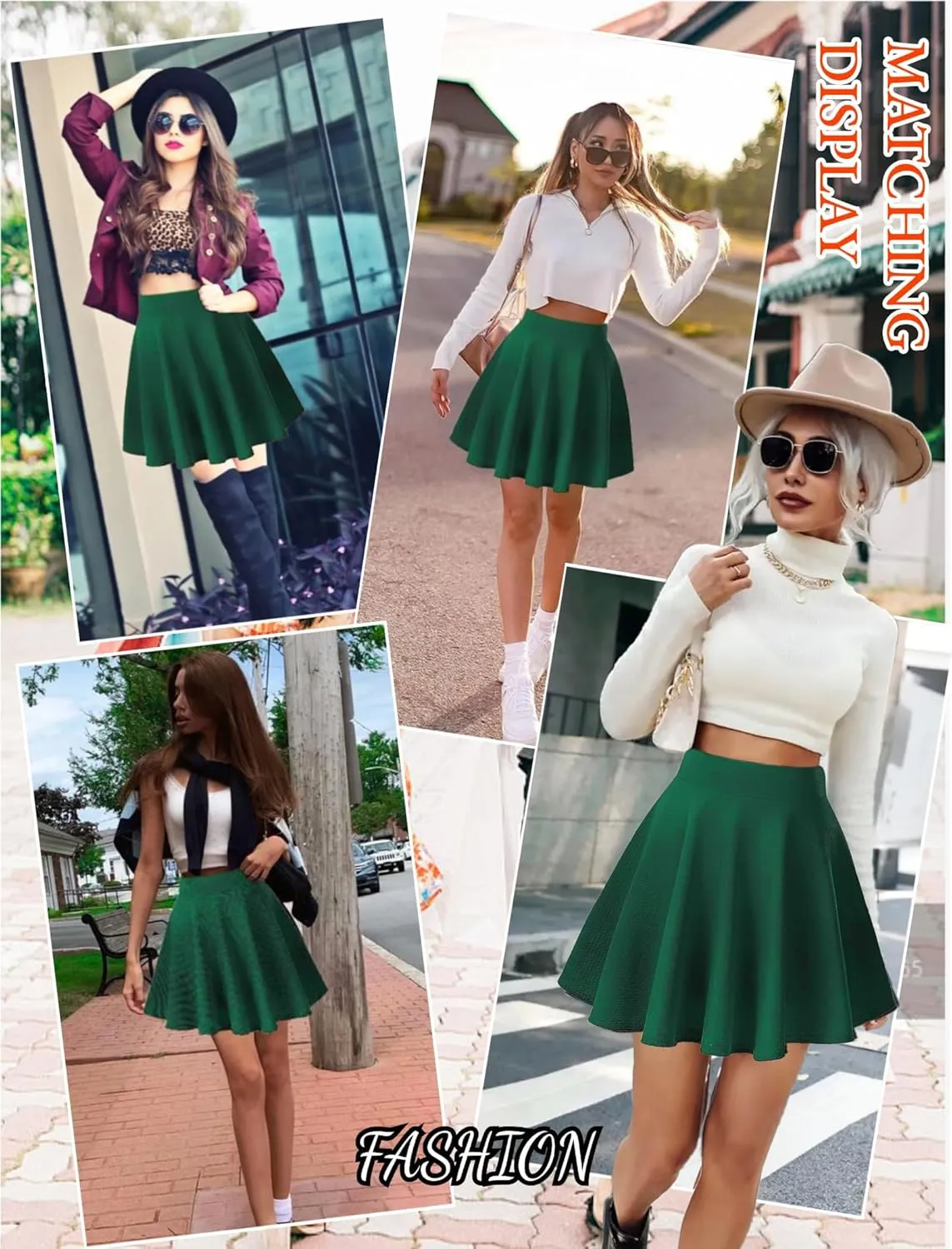 Women's Basic Stretchy Flared Mini Skater Skirt Versatile A-Line Casual Skirt with Fishnet Stockings S-XXL